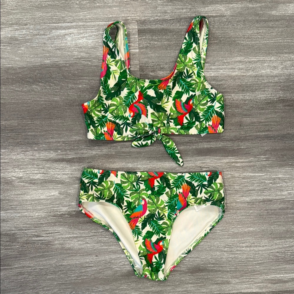 Tropical Bird Print Girls Bikini Set